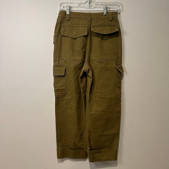 H&M Womens Cargo Pants Military Style Green Cuffed Cropped Fall Sz 0 High Waist - Picture 2 of 8